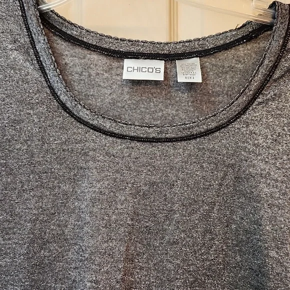 Chicos-Women's Metallic Silver Long Sleeve Shirt Size 2 - Picture 3 of 7